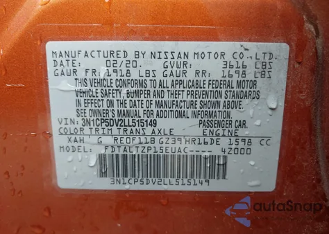 2020 Nissan Kicks Sr from USA, damaged, VIN 3N1CP5DV2LL515149